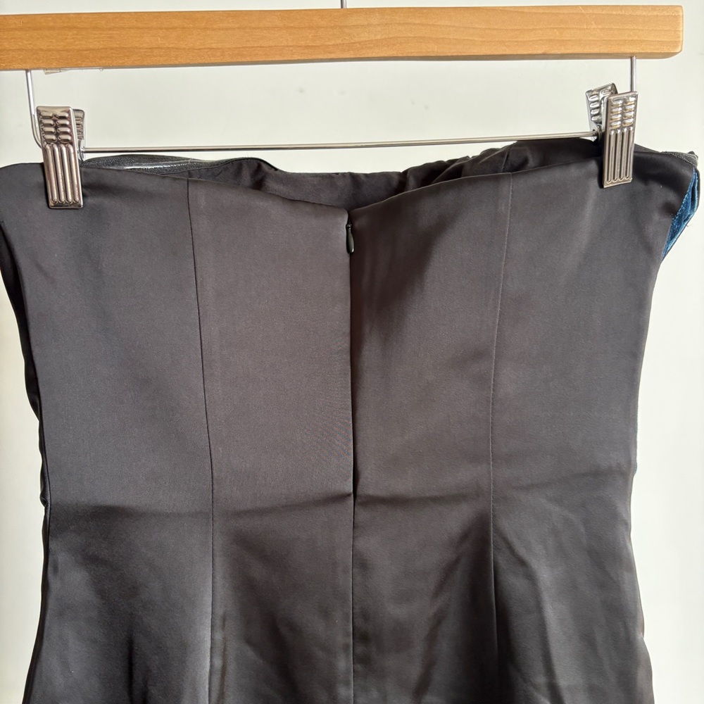 $298 NWOT BCBGMaxAzria Strapless Velvet Satin Ruffle Dress in Black Sky Sz 4 - Picture 7 of 13